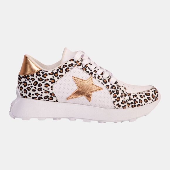 Women's Gold Star Leopard Print Sneakers - Picture 1 of 7